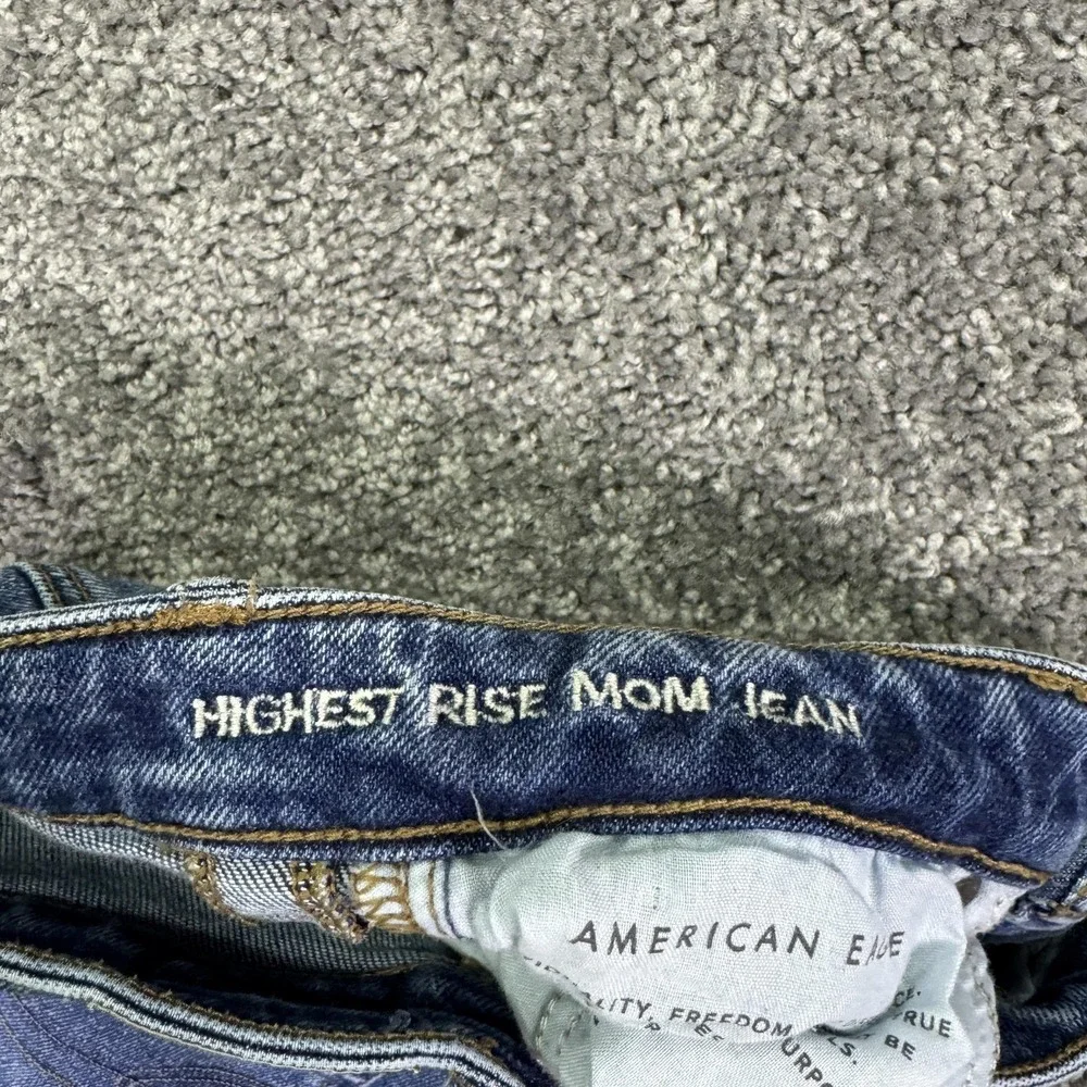 American Eagle Jeans Womens 2 Blue Highest Rise Mom Distressed Stretch Denim - Picture 7 of 9
